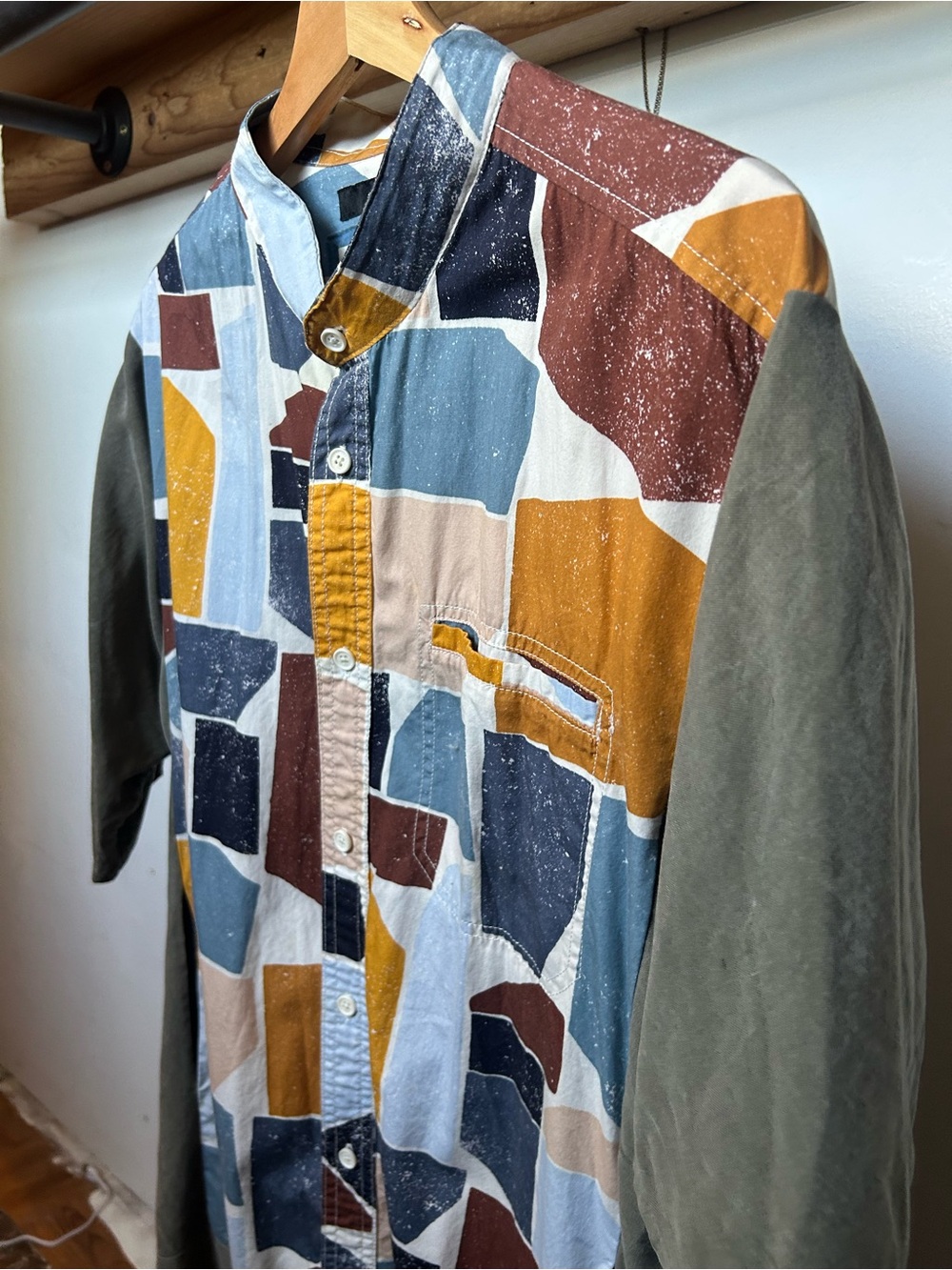 Upcycled Geometric Colorblock Button-Front Dress - Picture 2 of 4
